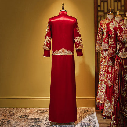 Traditional Red Groom Dragon Tang Suit (Ma Gua)| Blissful