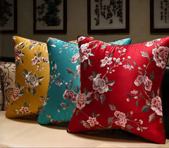 Oriental Embroidered  Floral  Satin Cushion Covers