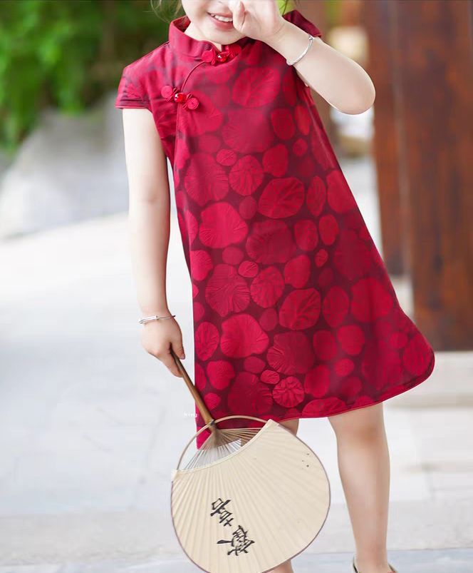 Red Short Sleeves Qipao for childern