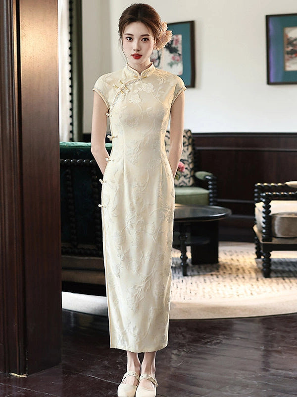 Qipao en velours dévoré jacquard floral vintage