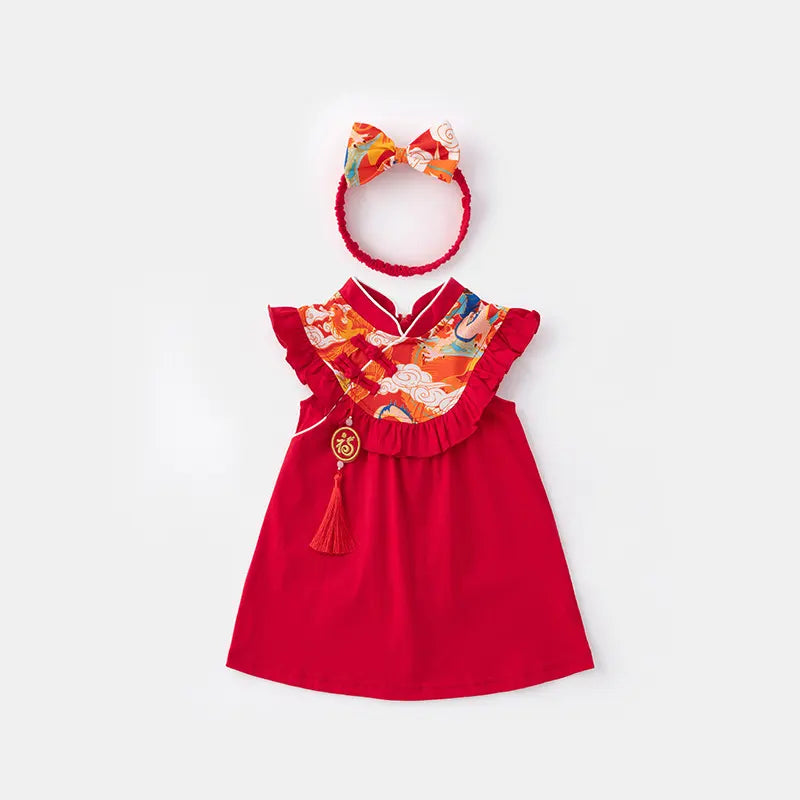 Baby-Mädchen-Qipao-Kleid im chinesischen Tang-Stil mit Stirnband