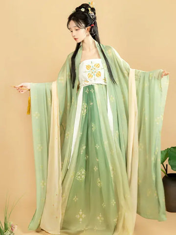 Grün/Blaues HanFu-Kleid aus der Tang-Dynastie | Blossom Reverie