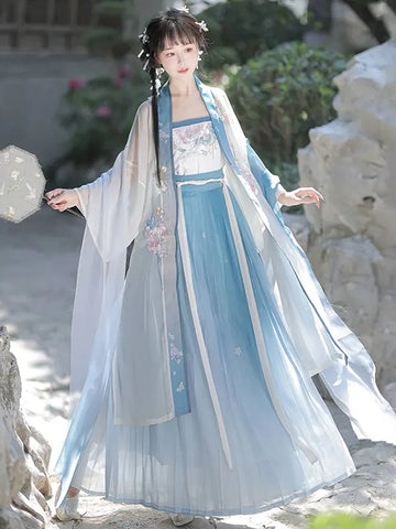Blue and White  Song Dynasty Chinese Hanfu Dress