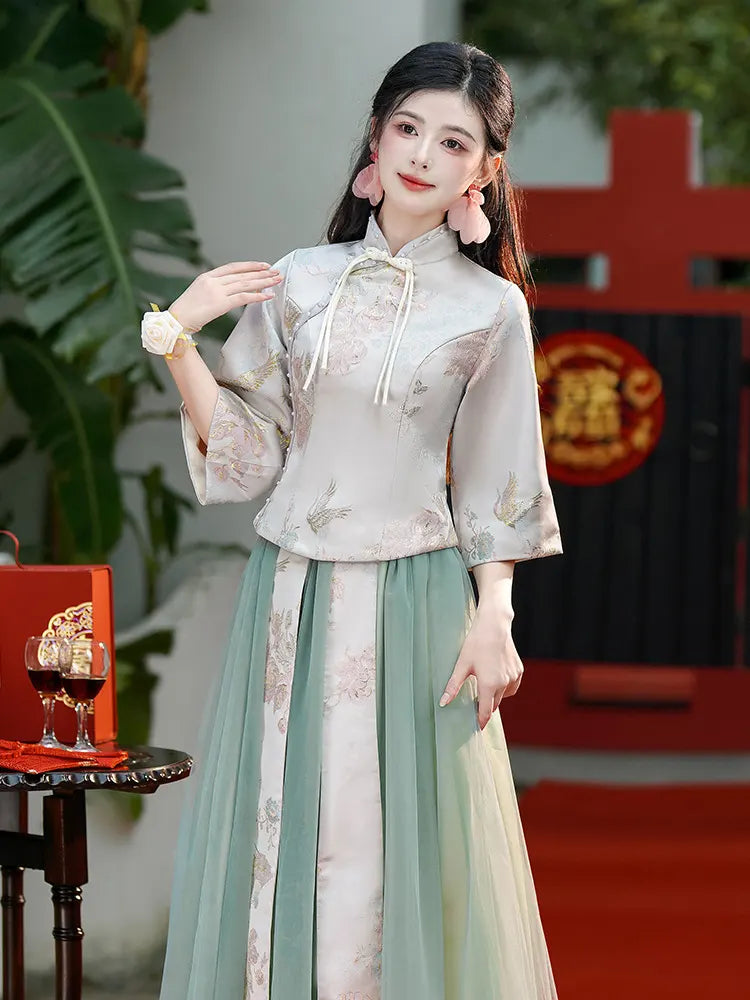 Grünes Qipao-Cheongsam-Kleid für Brautjungfern