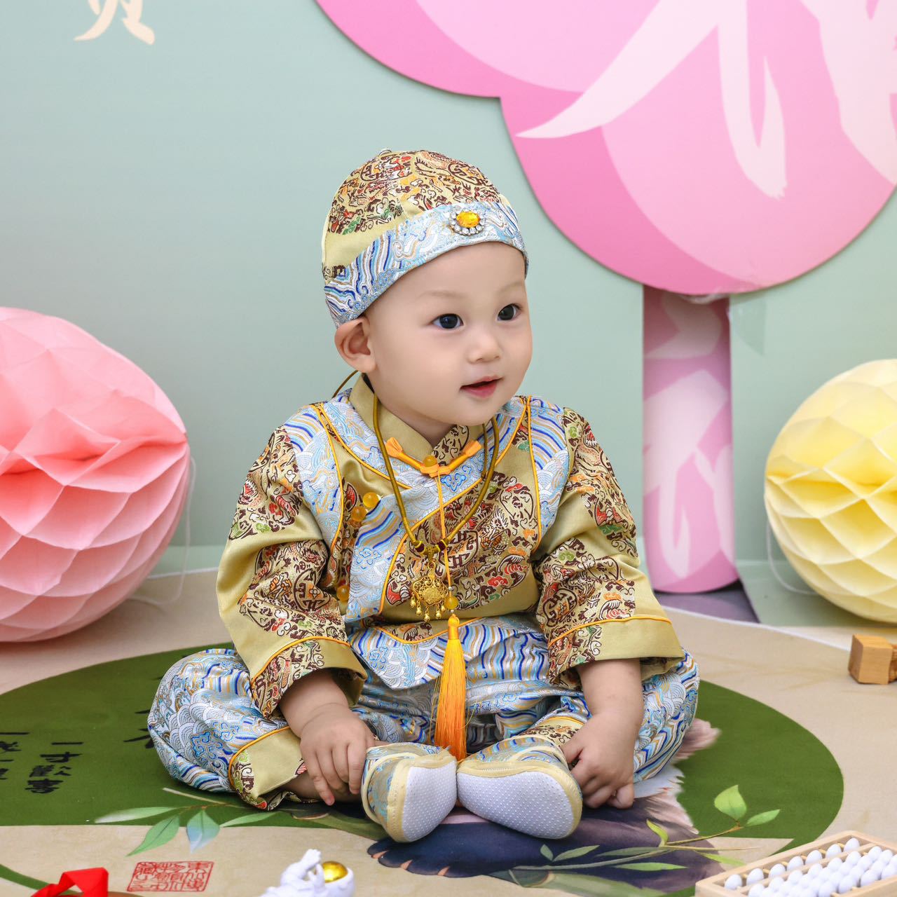Ensemble veste Tang bleu et or pour bébé