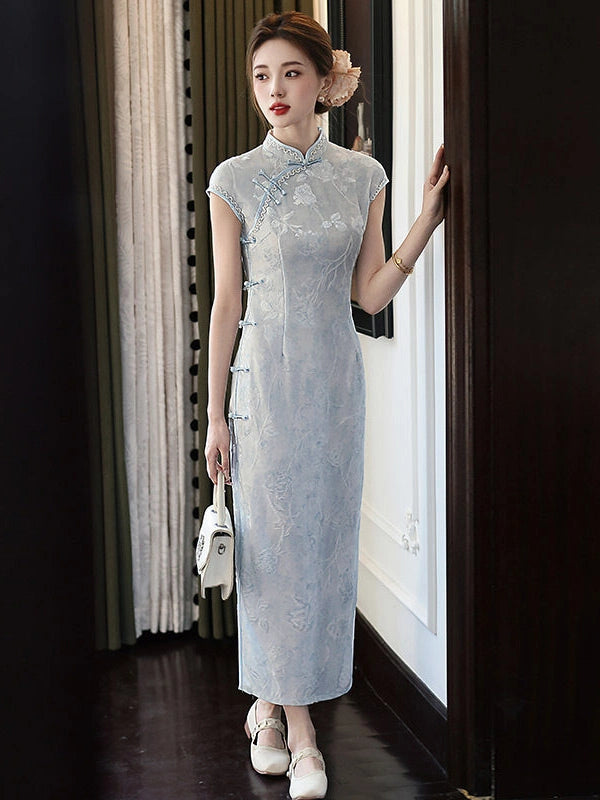 Qipao en velours dévoré jacquard floral vintage