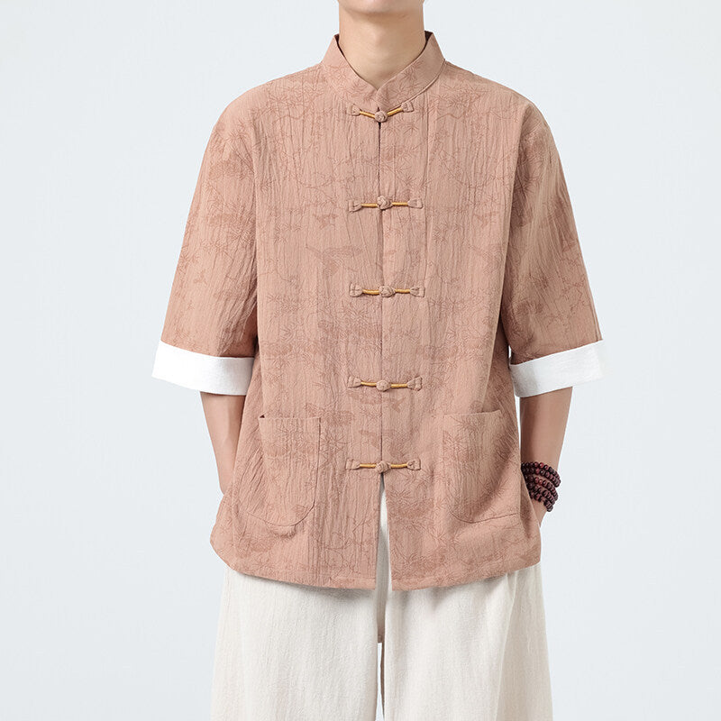 Men's Modern Chinese Style Half Sleeve Tang Suit Shirt