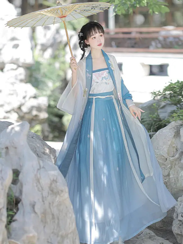 Blue and White  Song Dynasty Chinese Hanfu Dress