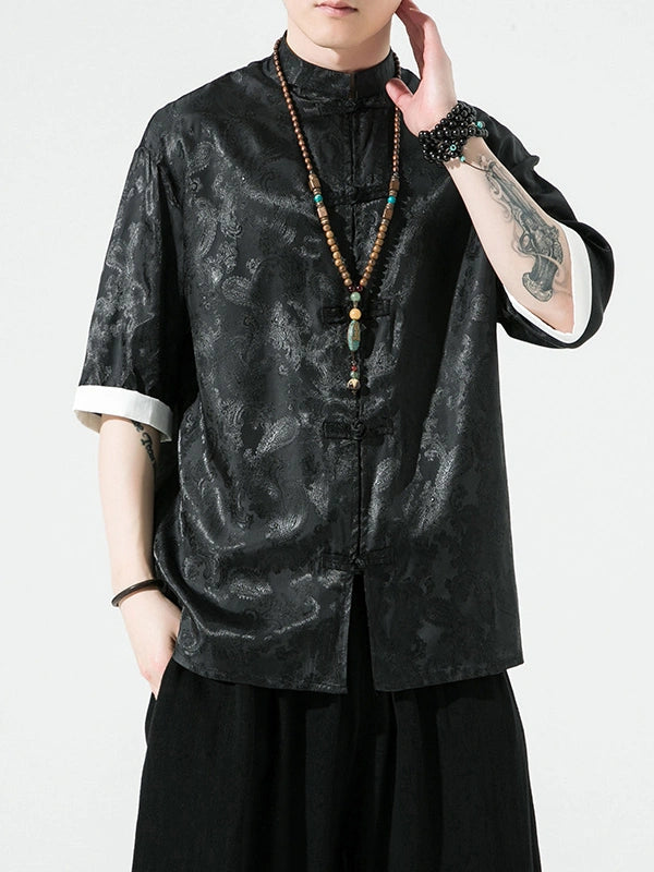 Men's Ice Silk Half-Sleeve Tang Suit Summer Shirt
