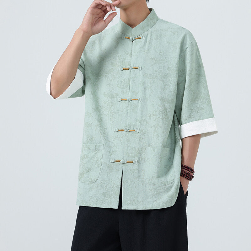 Men's Modern Chinese Style Half Sleeve Tang Suit Shirt