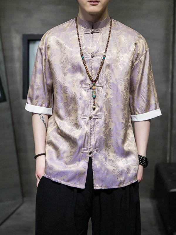Men's Ice Silk Half-Sleeve Tang Suit Summer Shirt