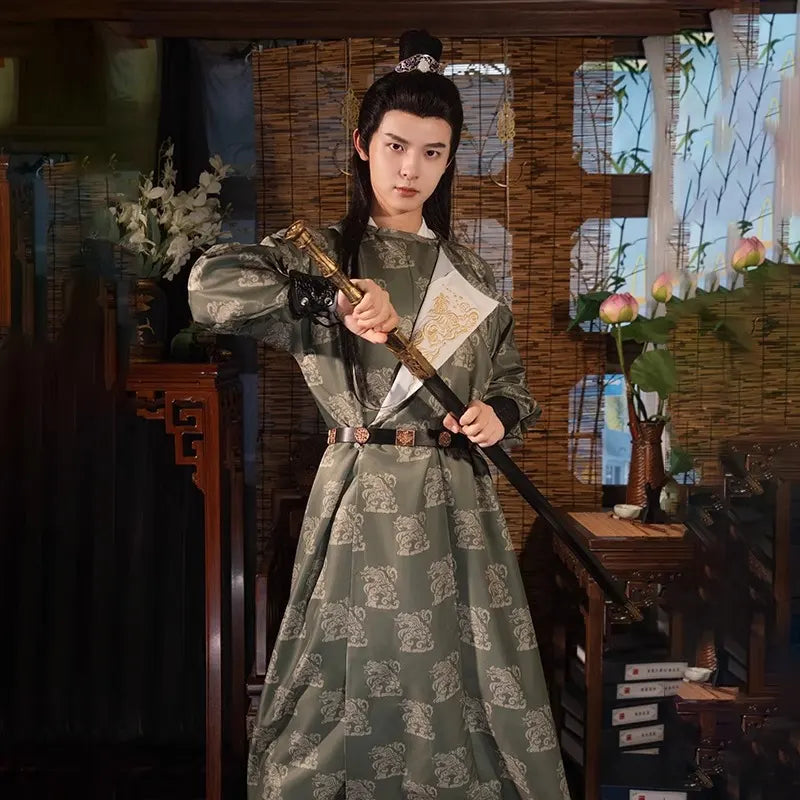 Ensemble de robe à col rond pour homme de la dynastie Tang | Skyward