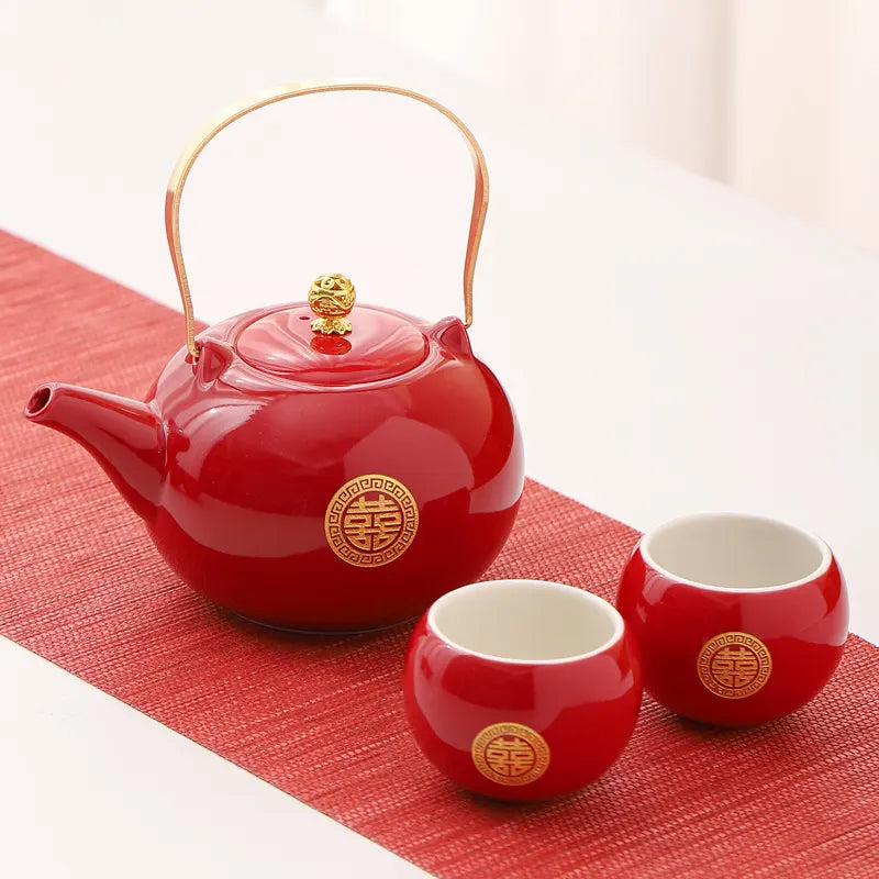 Traditional Chinese Double Happiness Red Wedding Tea Set | Crimson Bliss