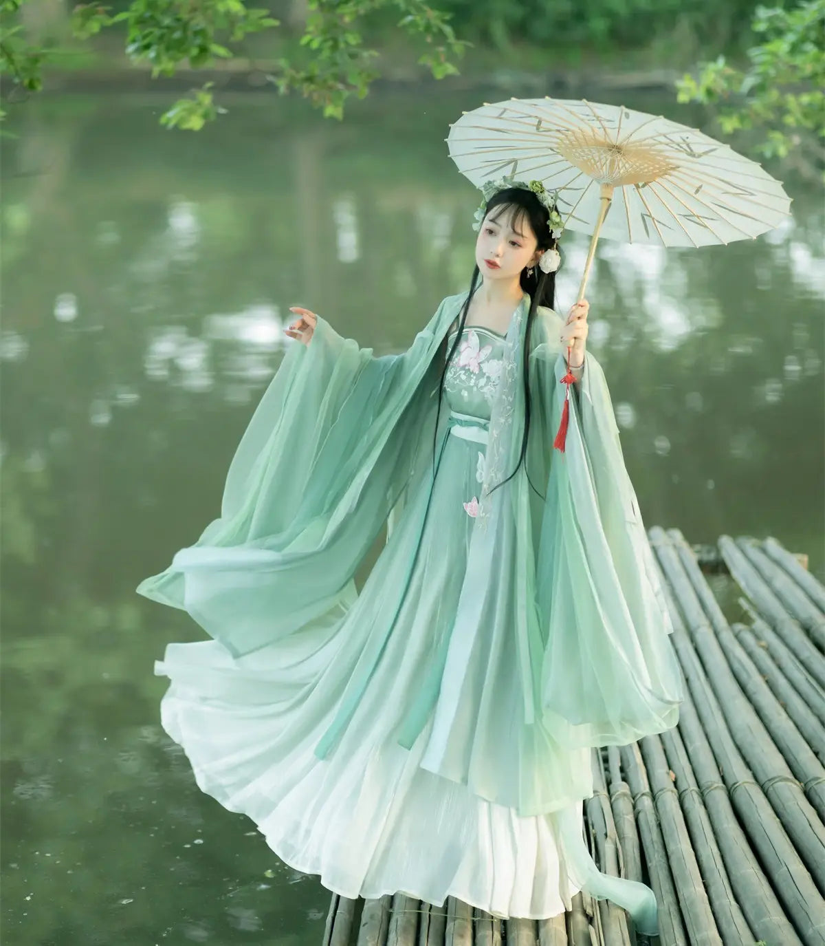 traditional chinese Green Tang Dynasty HanFu Dress