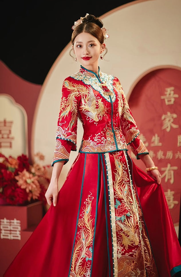 Chinese Wedding  Qun Kwa & Tang  Suit Set | Golden Jade Union