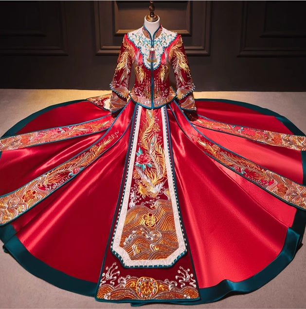 Chinese Wedding  Qun Kwa & Tang  Suit Set | Golden Jade Union