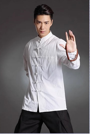 white Chinese Tang Kongfu Cotton Shirt