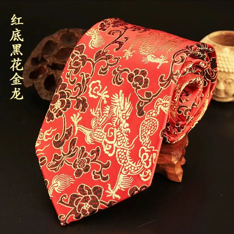 red Brocade Dragon Necktie