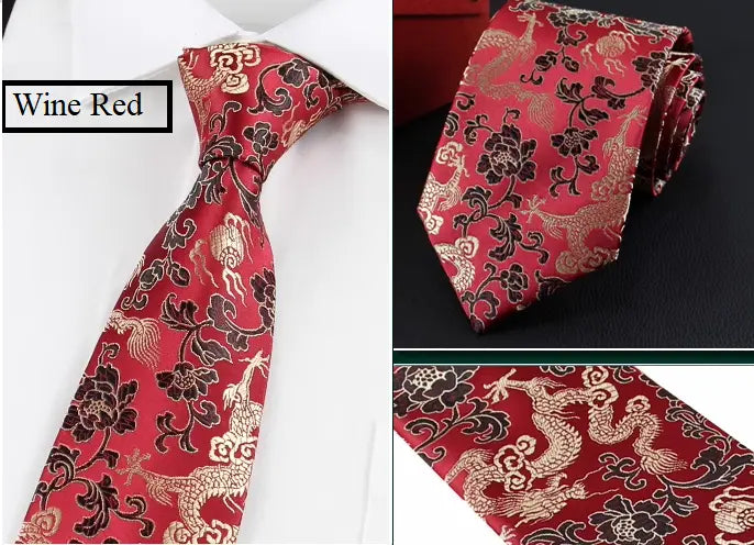 wine red Brocade Dragon Necktie