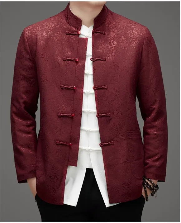 wine red Chinese Mandarin Tang Jacket 