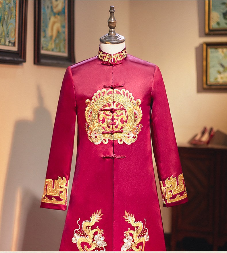 Red & Gold Groom's Dragon Wedding Tang Jacket
