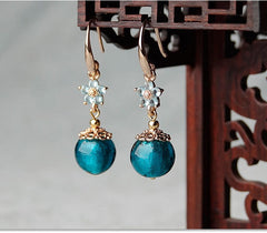 Blue Flower Beads  Drop Earrings Dangle earrings