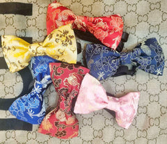 Blue , Yellow, Pink, Red Brocade Dragon Bow Ties