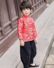 Chinese boys red dragon tang jacket