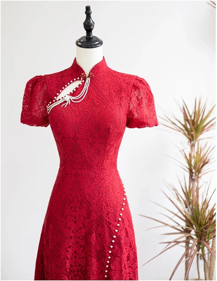 Custom Made Open Back Lace Cheongsam/Qipao Dress With Train | Glorious - Oriental Me