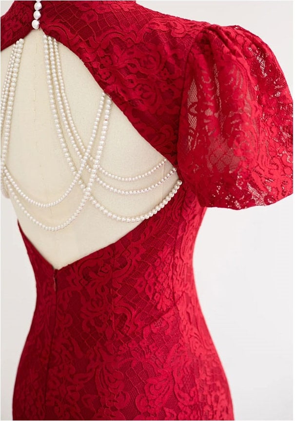 Custom Made Open Back Lace Cheongsam/Qipao Dress With Train | Glorious - Oriental Me