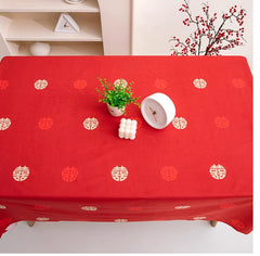 Red Wedding Table Cloth with golden  Double Happiness symbol for chinese wedding decor
