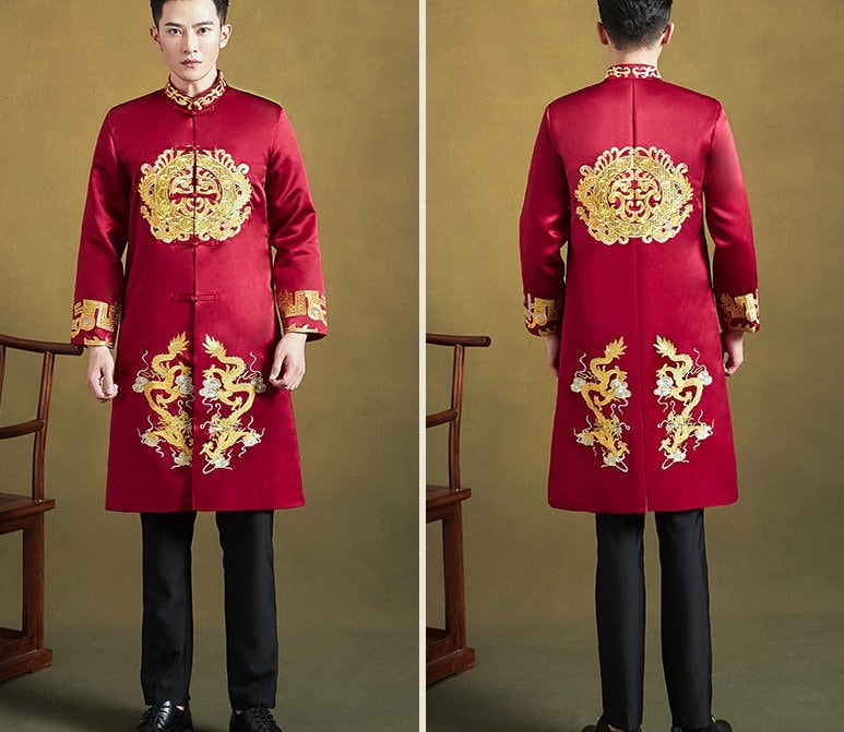 Red & Gold Groom's Dragon Wedding Tang Jacket