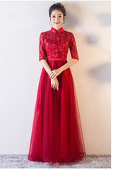 Red Lace Tulle wedding Cheongsam Qipao Dress