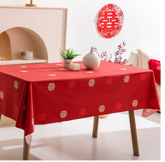 Red Wedding Table Cloth with golden  Double Happiness symbol for chinese wedding decoration