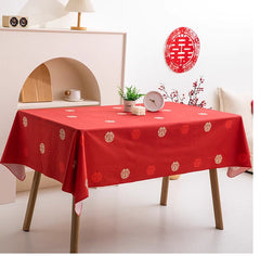 Red Wedding Table Cloth with golden  Double Happiness symbol for chinese wedding decor
