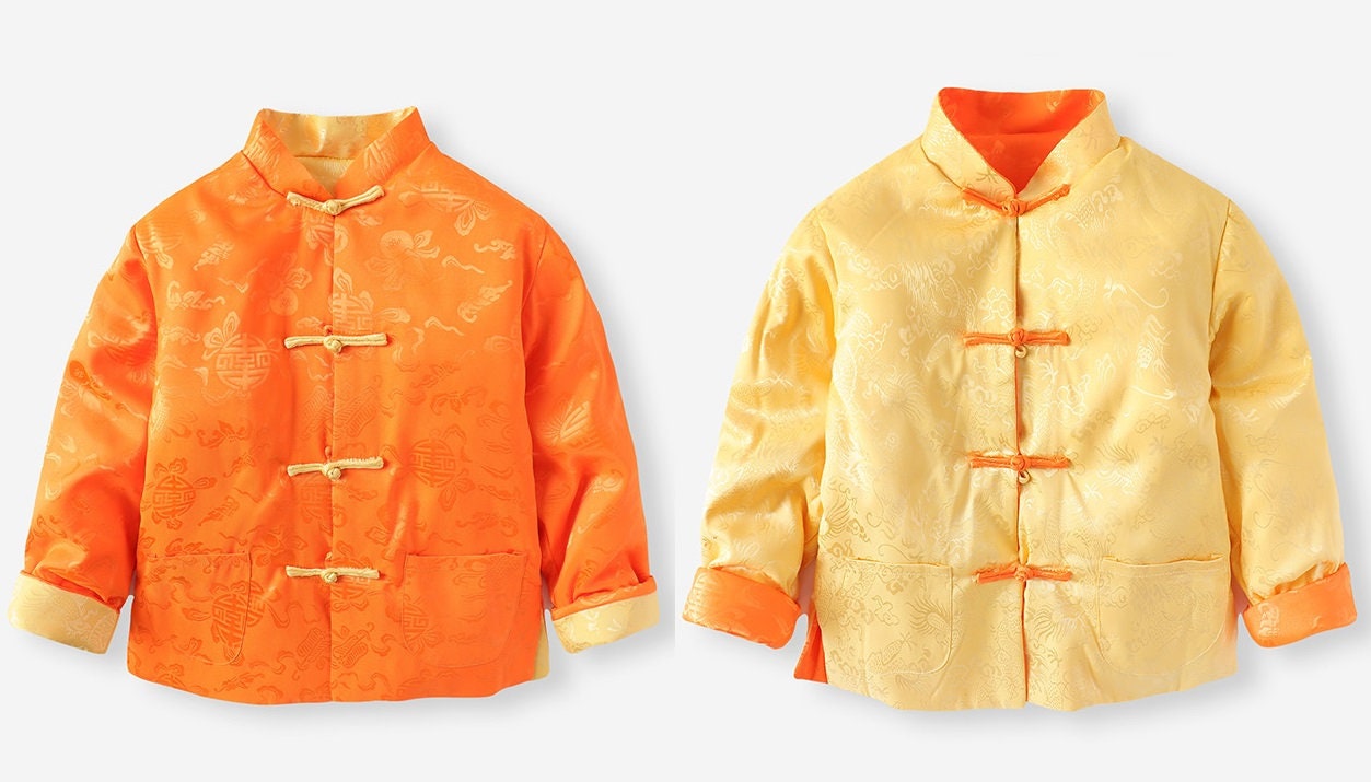 Kids traditional Chinese clothing orange and yellow