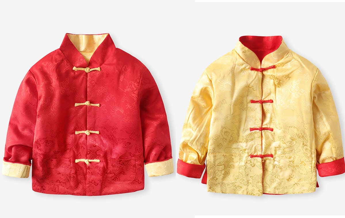 Chinese toddler jacket Reversible Tang Jacket red and yellow
