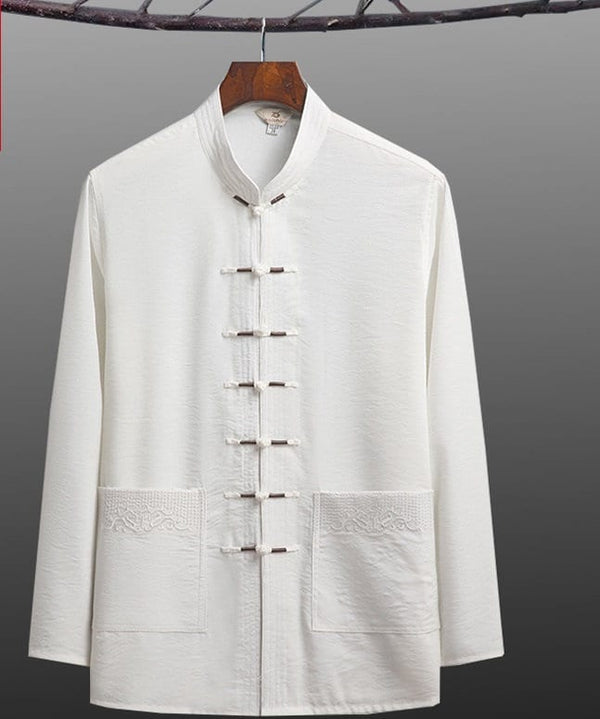White Traditional Chinese Tang Kung Fu Shirt