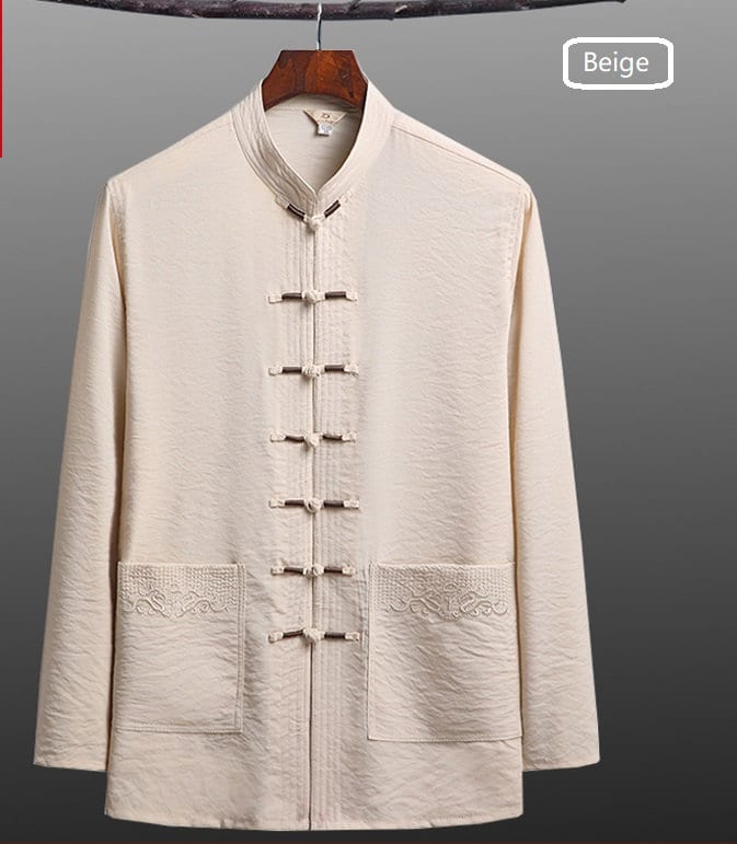 beige Traditional Chinese Tang Kung Fu Shirt