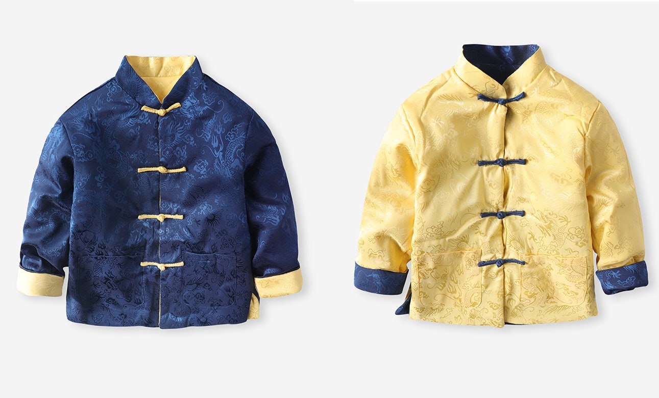 Traditional Tang jacket Blue and Yellow for children 
