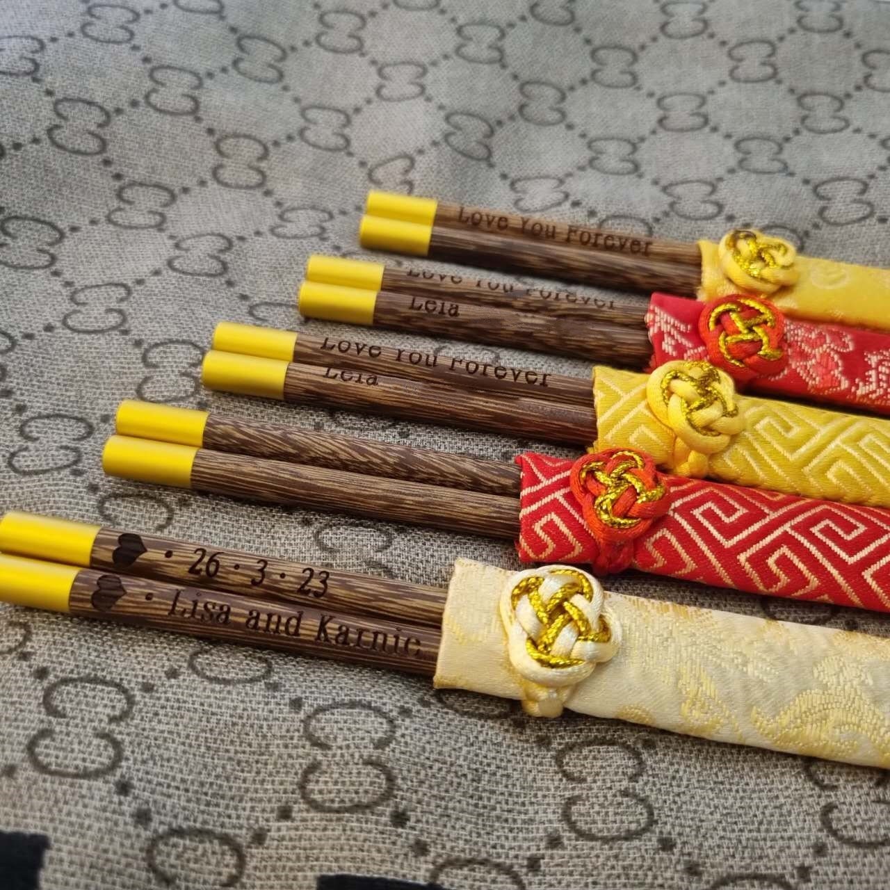 personalized wooden chopsticks with engraved names date logo