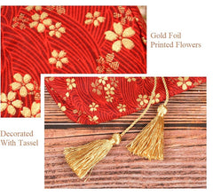 wedding favor pouch bags with gold foiled printed plum blosson ,double happiness charm and tassel
