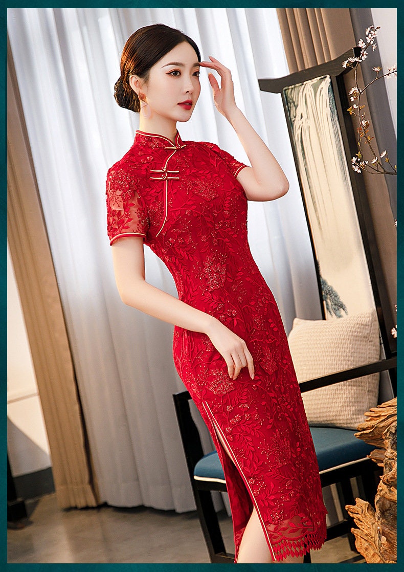 Red Lace  Cheongsam Qipao Dress - Oriental Me