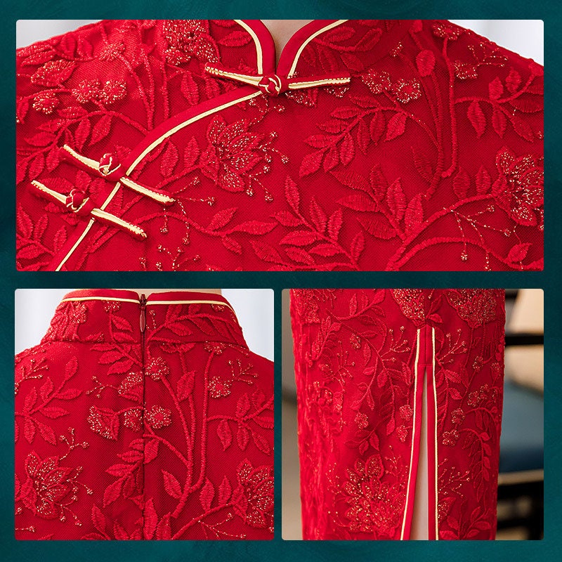 Red Lace  Cheongsam Qipao Dress - Oriental Me