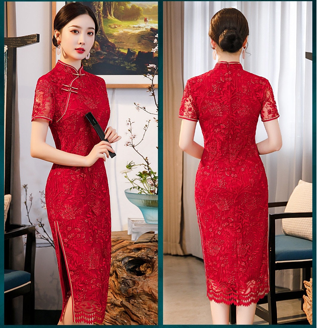 Red Lace  Cheongsam Qipao Dress - Oriental Me