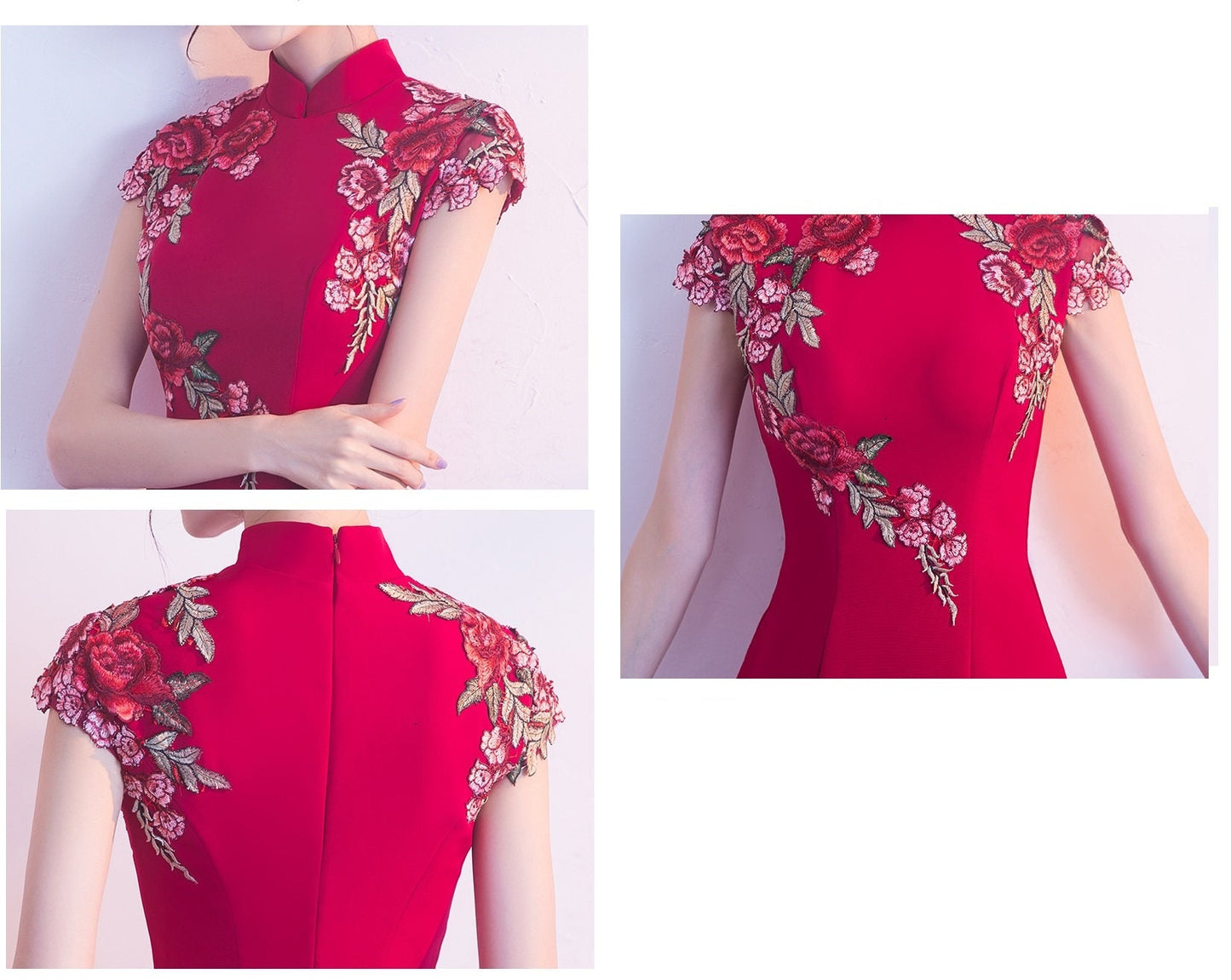 Red Floor Length Bridal Cheongsam Qipao Dress | Rosy