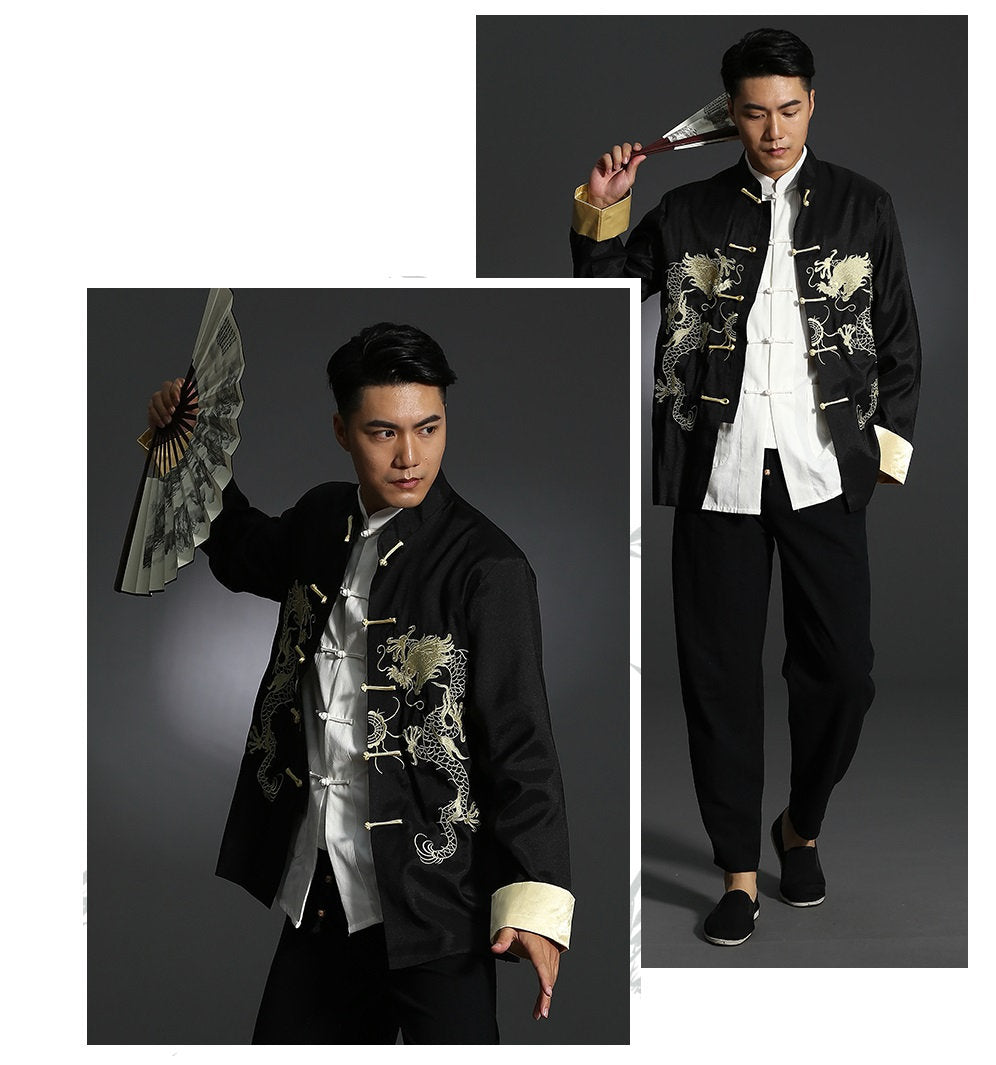 black chinese dragon mandarin  jacket