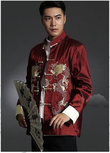 red Traditional chinese dragon tang jacket