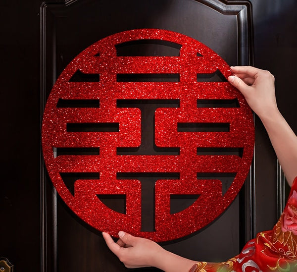 Glittery Double Happiness Sign | Red - Oriental Me