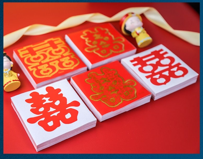 Red Gold Double Happiness stickers(20pcs) - Oriental Me